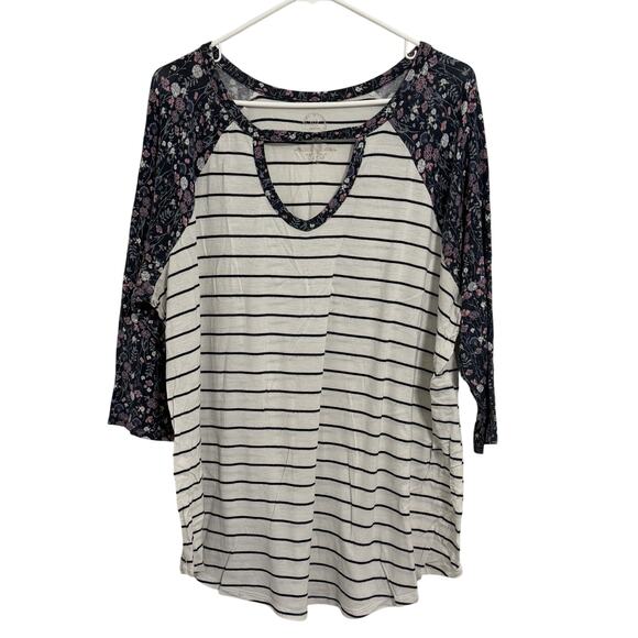 Maurices Tops - Maurices 24/7 Women’s Plus Size 2 Floral Striped 3/4 Sleeve Blouse